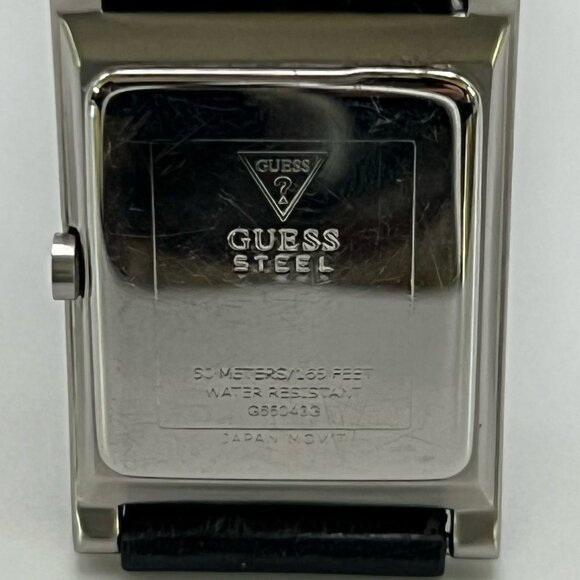 Guess Steel Ladies Watch Silver White Black Leather Strap Working - Picture 3 of 8